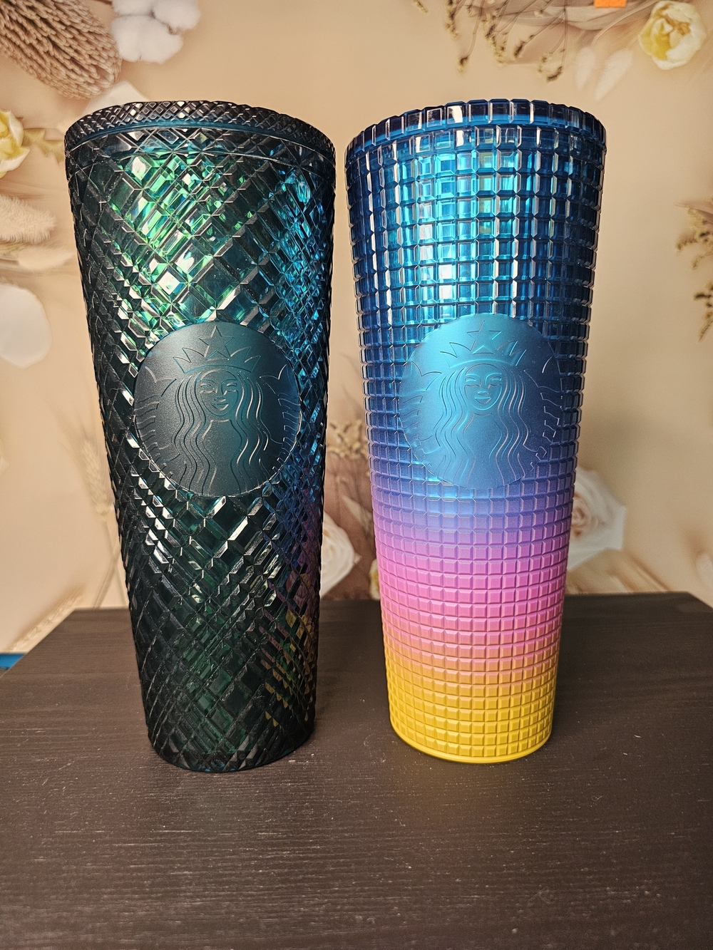 Starbucks Iridescent Teal & Rainbow Studded Tumblers